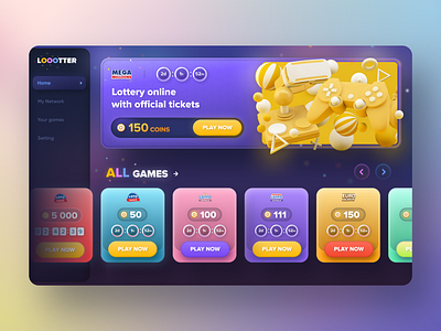 Lottery online - Web App 🎰 3d app colors gambling graphic design lottery multicolors ui ux web