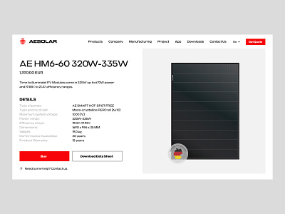 Product page for AE Solar German Manufacturer Of Solar Panels basov eco efficient solar panel energy company energy industry european german high-quality products high-quality solar panels minimal power product page renewable energy company shop solar solar energy solar panel store ui world