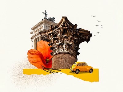 Rome birds car classic collage collage art collage digital collage maker collageart design flock flower graphic graphicdesign illustration italia italy pillar roma rome yellow