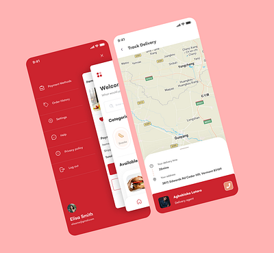 Food delivery menu/map app design icon typography ui ux