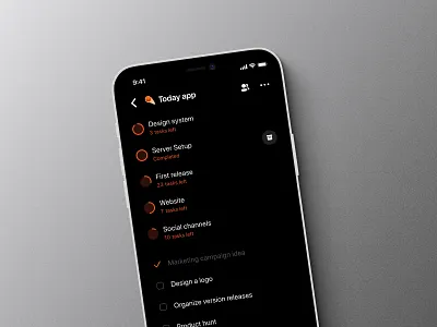 Today - Todo lists & Projects app design dark app dark mode dark ui iphone app minimal mobile app planner productivity project manager app simple task manager task task management task manager to do list todo app todo list app ui ux