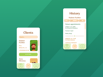 Vetclinic app for administrator, clients adobe illustrator app clinic design figma illustration mobile app pets typography ui ux vector vetclinic