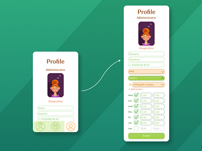 VetClinic app for administrator, administrator profile adobe illustrator app clinic design figma illustration mobile app pets typography ui ux vector vetclinic