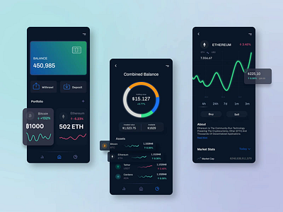 Cryptocurrency App app bitcoin colors crypto cryptocurrency dark version design portfolio ui ux wallet