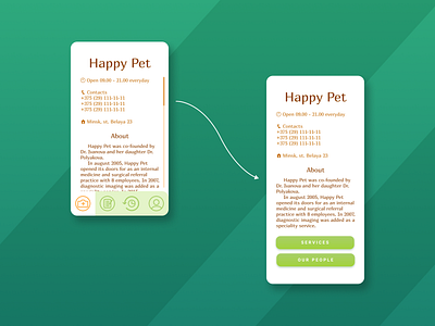 Vetclinic app for clients, clinic info adobe illustrator app clinic design figma illustration mobile app pets typography ui ux vector vetclinic