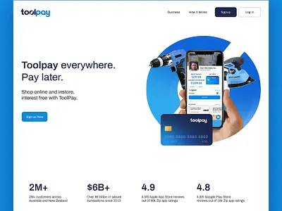 Toolpay Landingpage app blue card landing payment tools ui