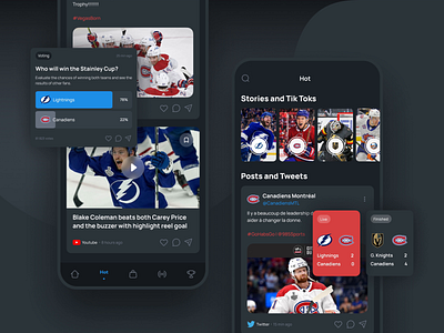 Scorer. All sport social posts in one place animation app design figma match mobile news nhl score sport ui user interface ux vote