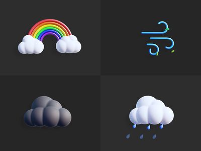 Animated Weather 3D Icons - Part 1 3d animation blender clean cloudy cute icon illustration lowpoly minimal motion rainbow rainy sun thunderstorm ui ui design ux weather weather app