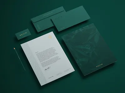 Astir Cannabis Co. Stationery Suite agency brand identity brand identity mockup branding business card cannabis cannabis branding champagne creative direction design envelope folder green letterhead logo stationery