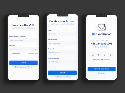 Mobile App- Login, Signup and OTP Verification app branding colors design graphic design illustration logo ui ui design web website design