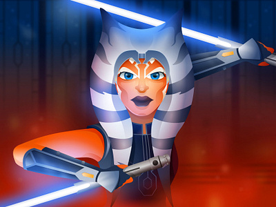 Ahsoka Tano illustration jedi lightsaber star wars vector