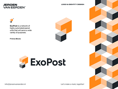 ExoPost - Logo Design v4 arrow branding container exopost identity design lock locker logo parcel pattern post send visual identity