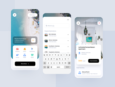 Travel Mobile App app beach design graphic design holiday hotel illustration minimalist mobile ticket tourism travel traveling ui ux weekend