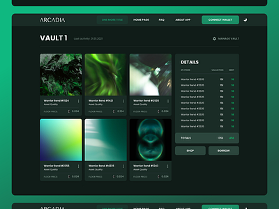 ARCADIA FINANCE vault ui crypto app crypto ui web app web design