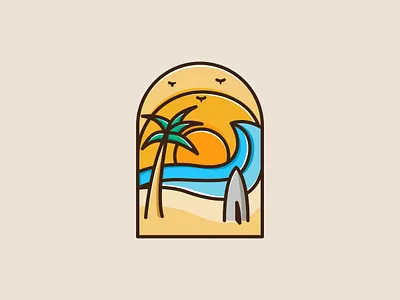 Beach logo brand brandidentity branding company design flow graphic design icon identity illustration logo minimalist ocean sea sunrise sunset surf symbol ui vector