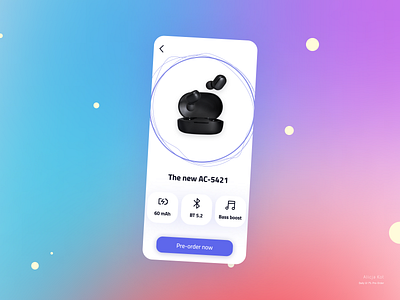 Daily UI #75: Pre-Order 3d app design blue colorful dailyui dailyuichallenge day 75 e commerce earbuds graphic design interface mobile design preorder purple gradient ui uiux uiuxdesign user experience design uxui uxuidesign