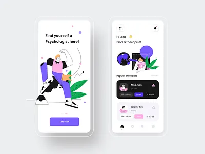 Therapy App UI adobe xd app ui design graphic design illustration interface mobile design psychologist therapy app therapy ui ui uiux