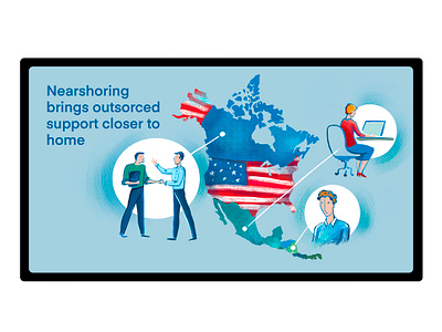 Nearshoring blue business illustration e commerce e commerce online sales outsorsing us flag us map