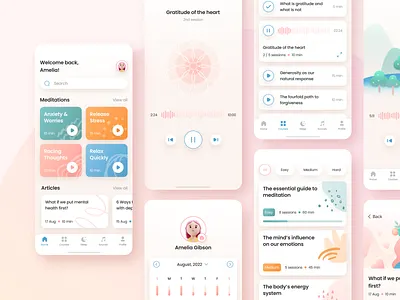 Meditation App app app design design emotions figma graphic design health health care icons illustration ios medicine meditation mental health player sounds ui ux vector