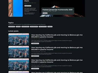 Dev Express - Developer Blog (Dark mode, Upper half) blog blogging css design ui web