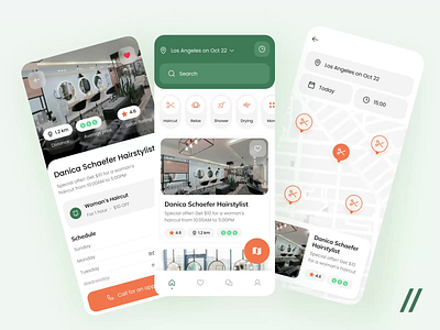 Salon Search and Booking App android mobile animation app app interaction beauty book dashboard design design ui gps interface ios app map mobile salon schedule search ui uiux ux