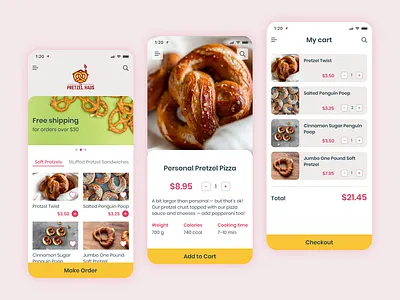 Pretzel Hous app design food interface pretzel store ui usability ux