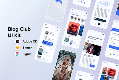 Blog Club Mobile UI Kit app app design art branding design graphic design illustration inspiration logo mobiledesign mobileui mobileuikit ui uidesign uiuxdesign uxdesign