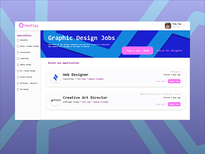 Jobs PenPLay app ui ux web website