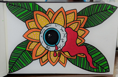 Eyeball Flower - Original acrylics artist brainstorm design drawing eyeball flower freelance painting sketches