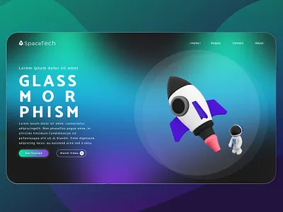 Glassmorphism Space Tech Web Landing Page 3d 3d assets clean design design glassmorphism glassmorphism design illustration landing page logo minimal space tech trend typography ui ui design ux ux design web design