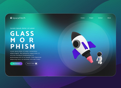 Glassmorphism Space Tech Web Landing Page 3d 3d assets clean design design glassmorphism glassmorphism design illustration landing page logo minimal space tech trend typography ui ui design ux ux design web design