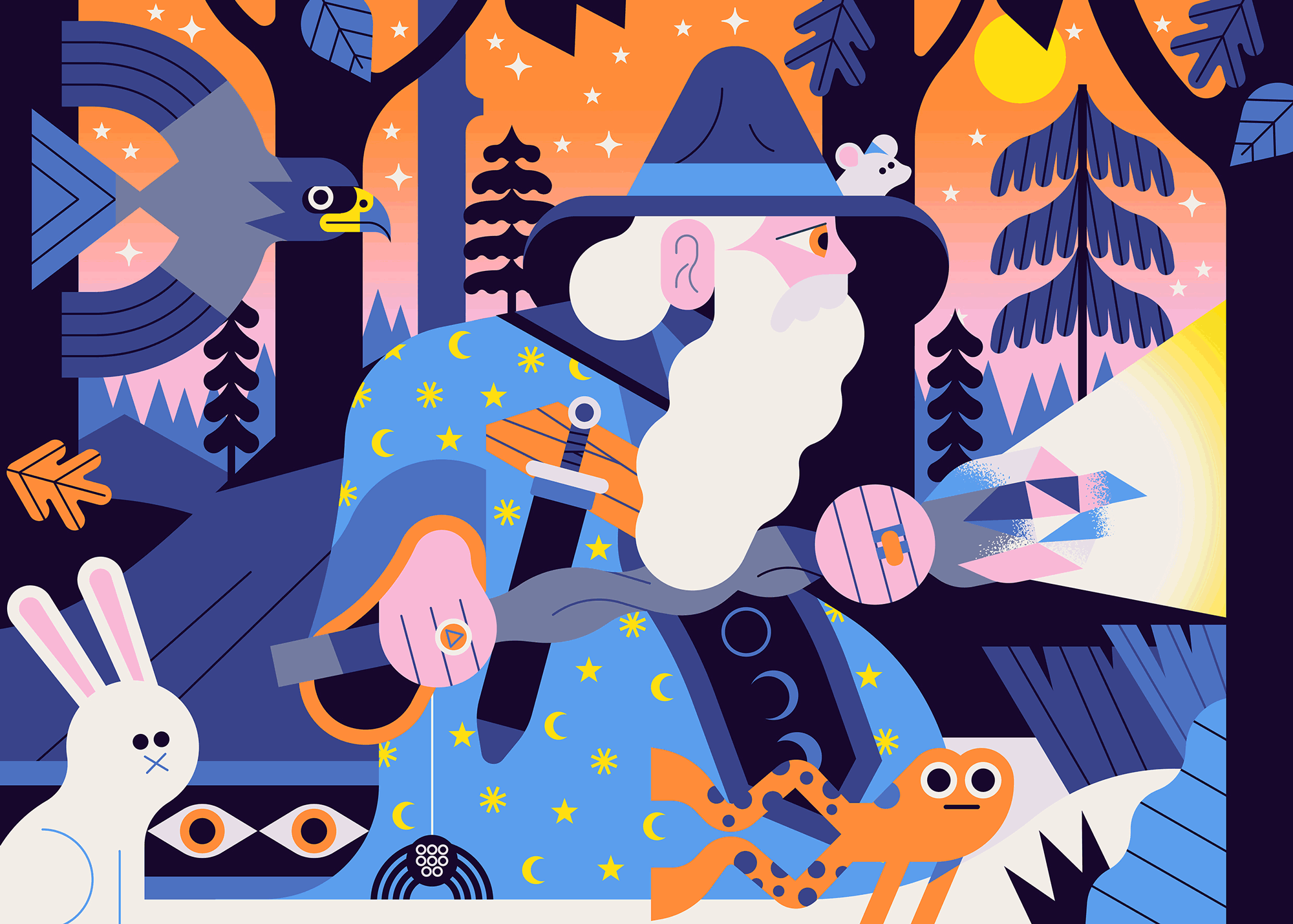 Wizard character childrens digital folioart illustration jigsaw owen davey product puzzle wizard