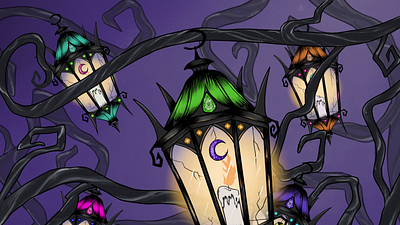 LEVEL UP Lantern Visual Loop 2d animation animation frame animation gif gothic graphic design halloween illustration looping animation motion graphics purple spooky