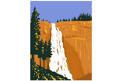 Nevada Falls on Merced River in Yosemite National Park WPA Art national park