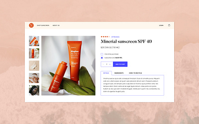 Sunscreen - Product purchase mockup brand identity logo minimal typography ui ui design ux desgin