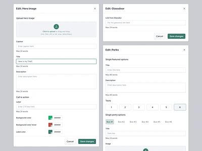 GrowHire - Components & modals color change modal component components customize dragdrop forms hr modals image dropdown input states inputs modal modal component modal forms modals popups product design saas ui