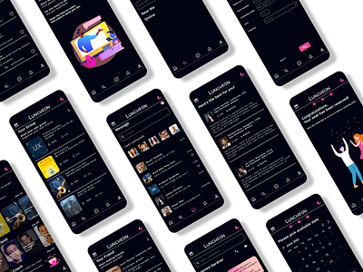 Luncheon App dark mode: Finding personal coach, friends, groups adobe xd app community app dark mode design dribb dribbbleindo figma illustration interaction design logo personal coach reboundshot ui ux