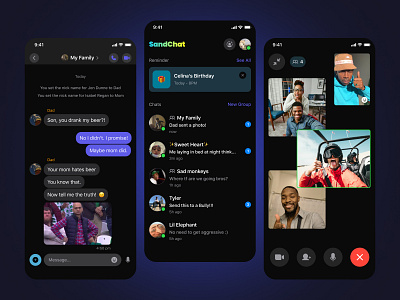 Messaging App app chat app facetime family share group chat messaging app mobile app private chat sandchat ui ui design uiux uiux design user interface ux video call