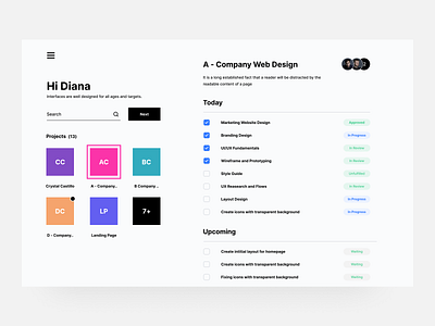 Project Tasks black dashboard design ui ux web white