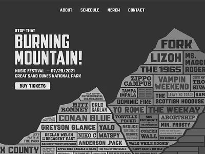 Burning Mountain Music Festival Concept environmentalism hero section illustration music music festival text web website
