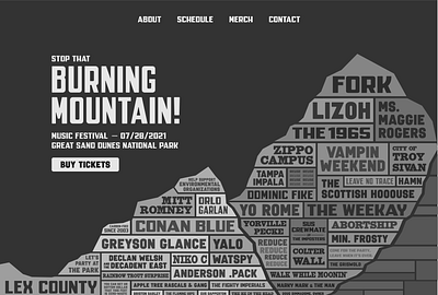 Burning Mountain Music Festival Concept environmentalism hero section illustration music music festival text web website