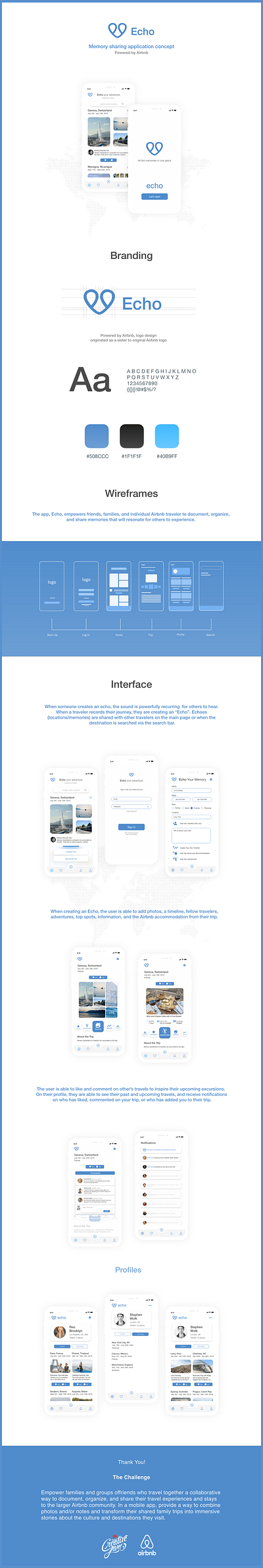 Echo: Powered by Airbnb - Memory Sharing Application Concept adobe illustrator adobe photoshop adobe xd app design branding design graphic design layout logo ui ux wireframes