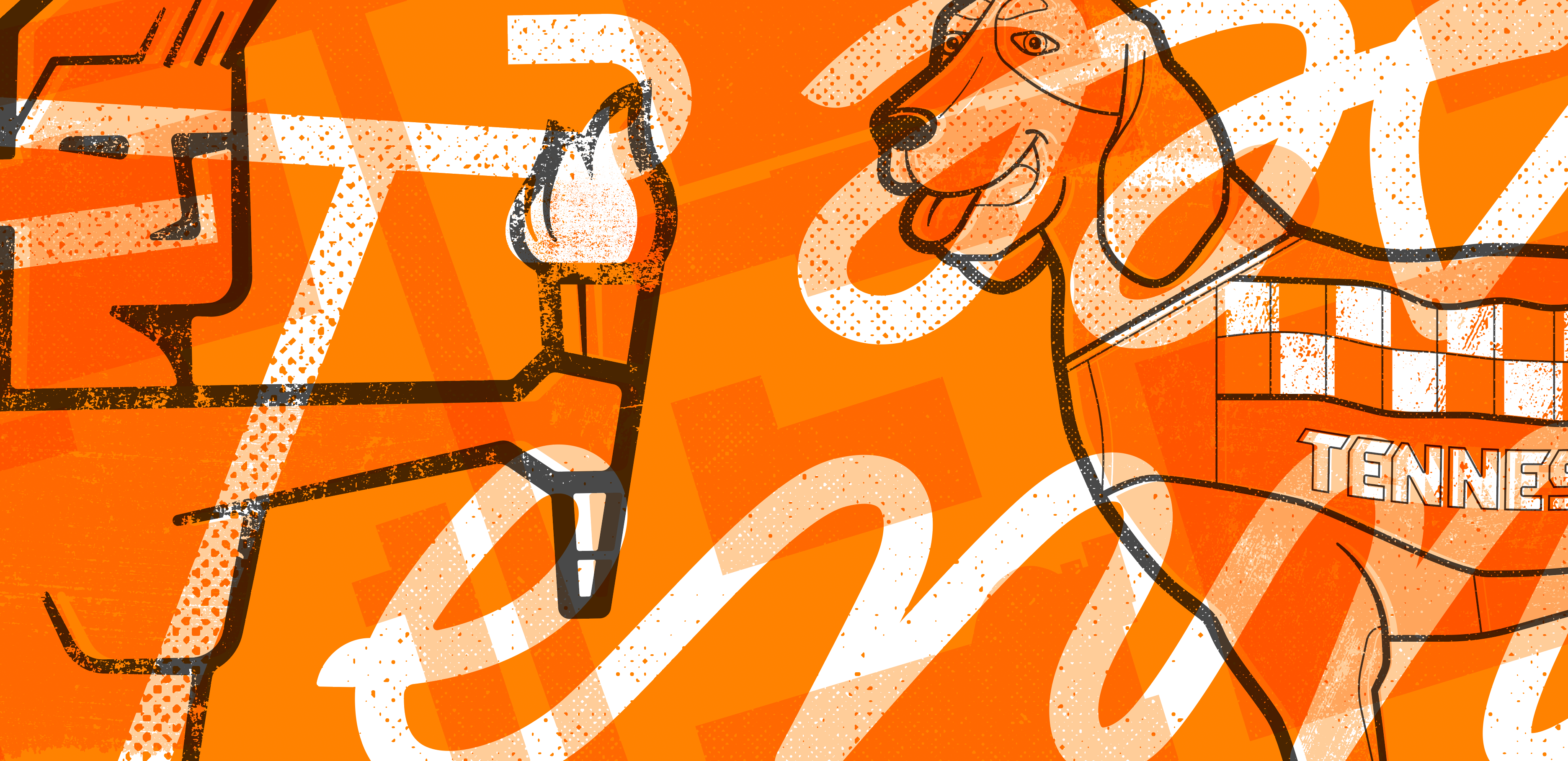 Textured Tennessee campus dog illustration knoxville lettering map smokey tennessee texture tn torchbearer type typography