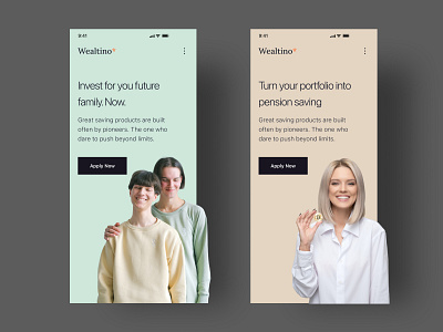 Wealtino Mobile Web Landing Page 2d financial service fintech interface investment landing page minimal mobile pension product design stock