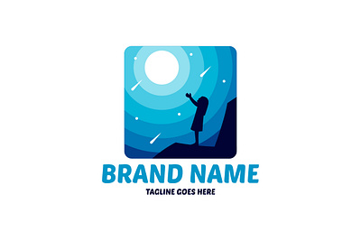 Moon Girl Logo blue branding design dream exclusive girl illustration logo moon night shooting star sky square star star fall vector woman
