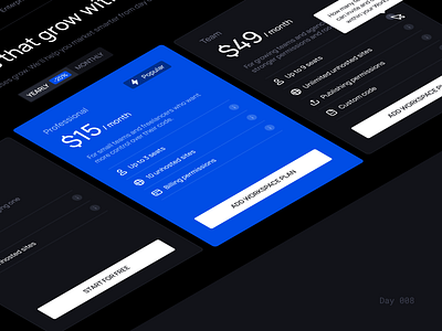 Day 008 — Pricing Page | 100 days UI challenge 123done adaptive challenge dailychallenge dailyui dark theme design design system ecommerce light theme plans pricing pricing page ui ui kit universal design system (web) web
