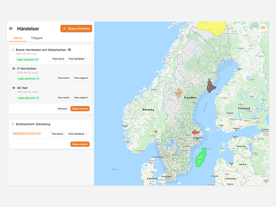 Active Events dashboard map ui user experience user interface ux web