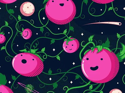 Space Tomatoes illustration illustrator pink tomatoes planets produce space stars the creative pain tomatoes vector