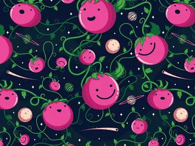 Space Tomatoes Pattern illustration illustrator pink planets space stars the creative pain tomatoes vector