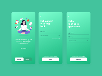 Login and create account meditation app animation app application branding design graphic design illustration meditation mindfulness mobile motion graphics ui ux visual design